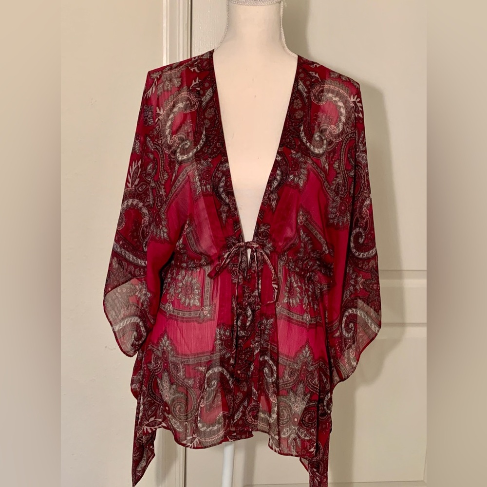 INC International Concept Paisley Tassel Tie Chiffon Kimono
